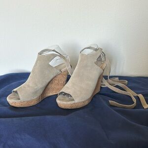 Marc Fisher Suede cork platform tie up wedge sandals